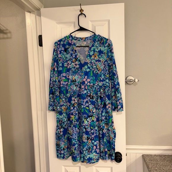 Lilly Pulitzer Alaina Blue Grotto Twilight Tropics Tiered Dress – Size Medium - Picture 2 of 8